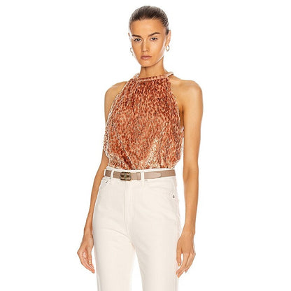 A.L.C Rose Dawn Kinsa II Metallic Velvet Burnout Fabric Halter Top Womens 2