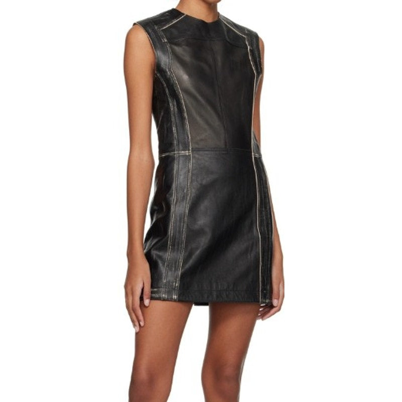 NWT Acne Studios Black Paneled Leather Mini Dress Womens 34 / US 2