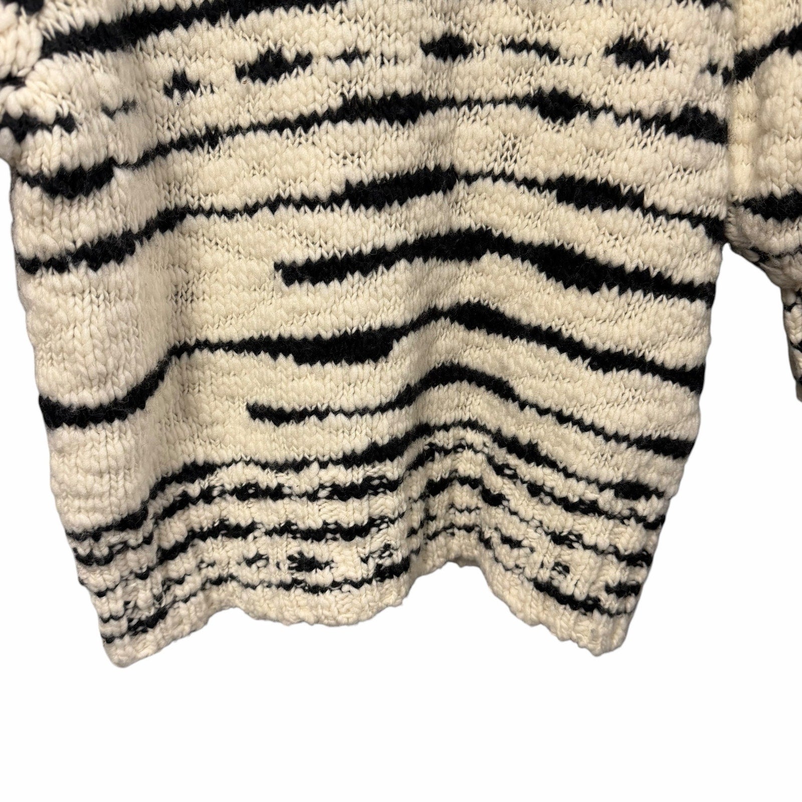 Ulla Johnson Hana Pullover Sweater Cream Black Zebra Print Puff Sleeves Medium