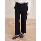 Chloe Susan Black Gold Studded Buckled Round Toe Leather Flats Womens 39 / US 9