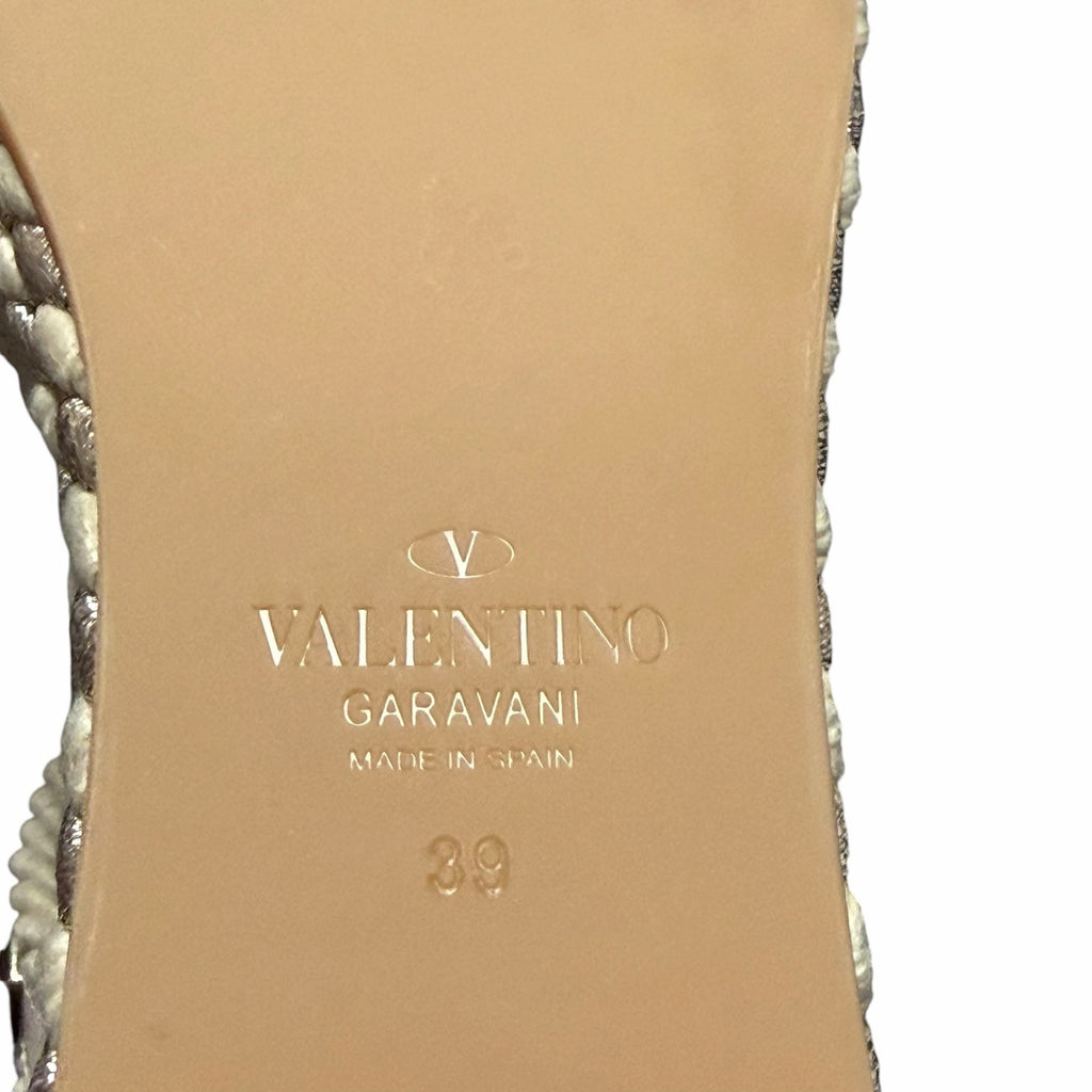 Valentino Garavani Rockstud Torchon Espadrille Caged Wedge Sandals Ivory US 9