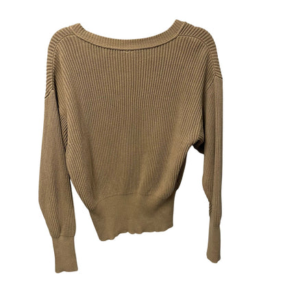 Free People Allure Pullover Knit V Neck Sweater Taupe Light Brown Womens XS