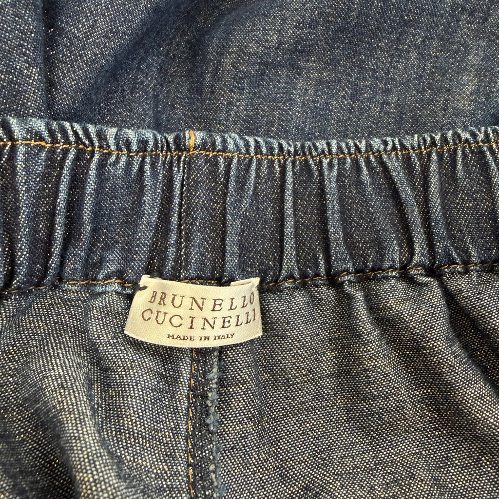 Brunello Cucinelli Denim Metallic Gold Lurex Drawstring Shorts Size 38 / US 6