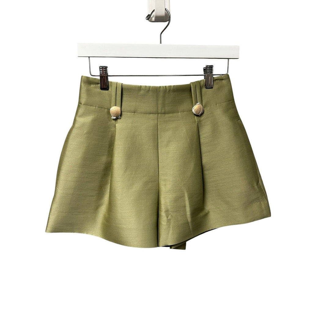 NWT Zimmermann Palm Green Luna Wool Silk Tailored Flare Hem Short Womens US 4