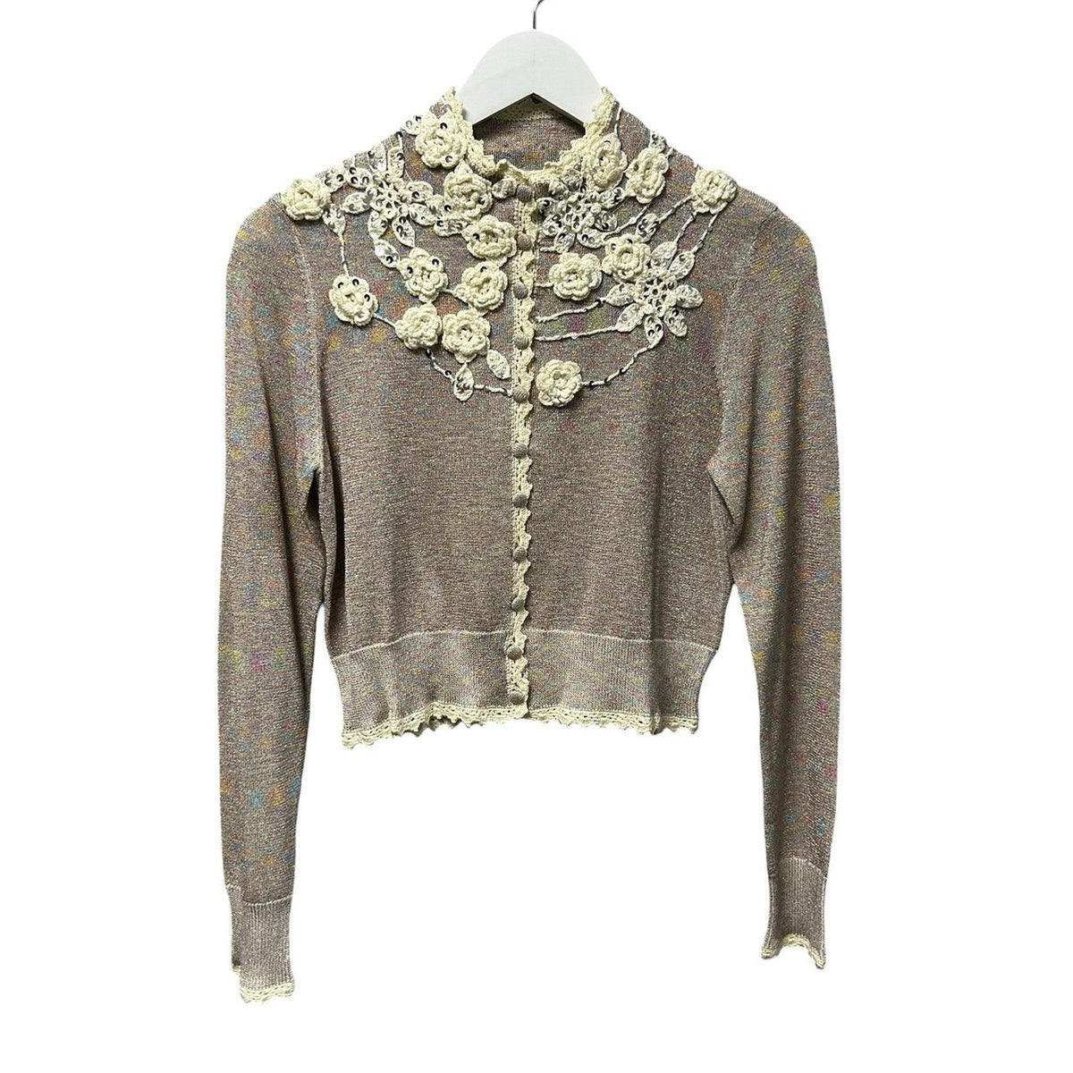NWT LoveShackFancy Fairy Dust Pink Crochet Flowers Melon Cardigan Womens Small