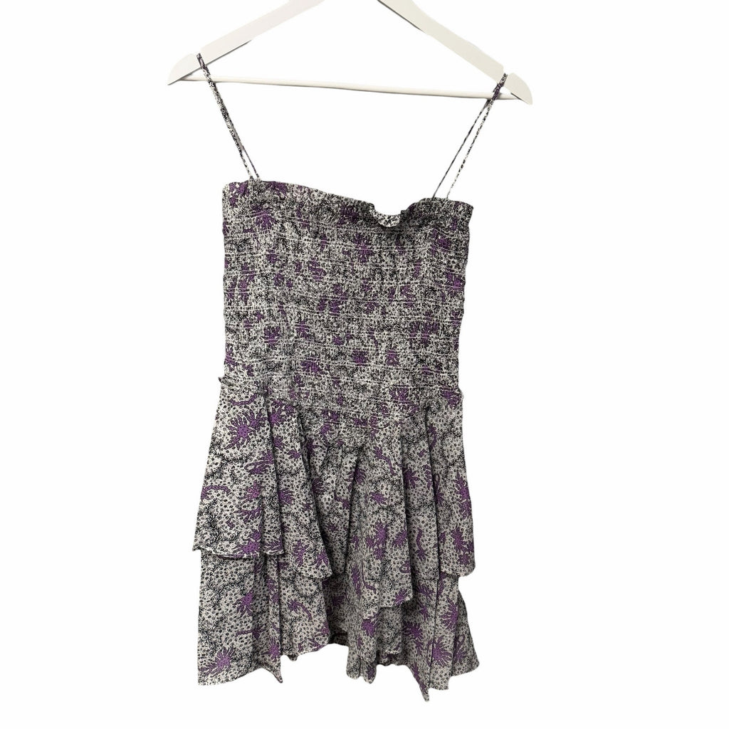 NWT Isabel Marant Etoile Anka Shirred Convertible Mini Dress Ecru Lilac US 4