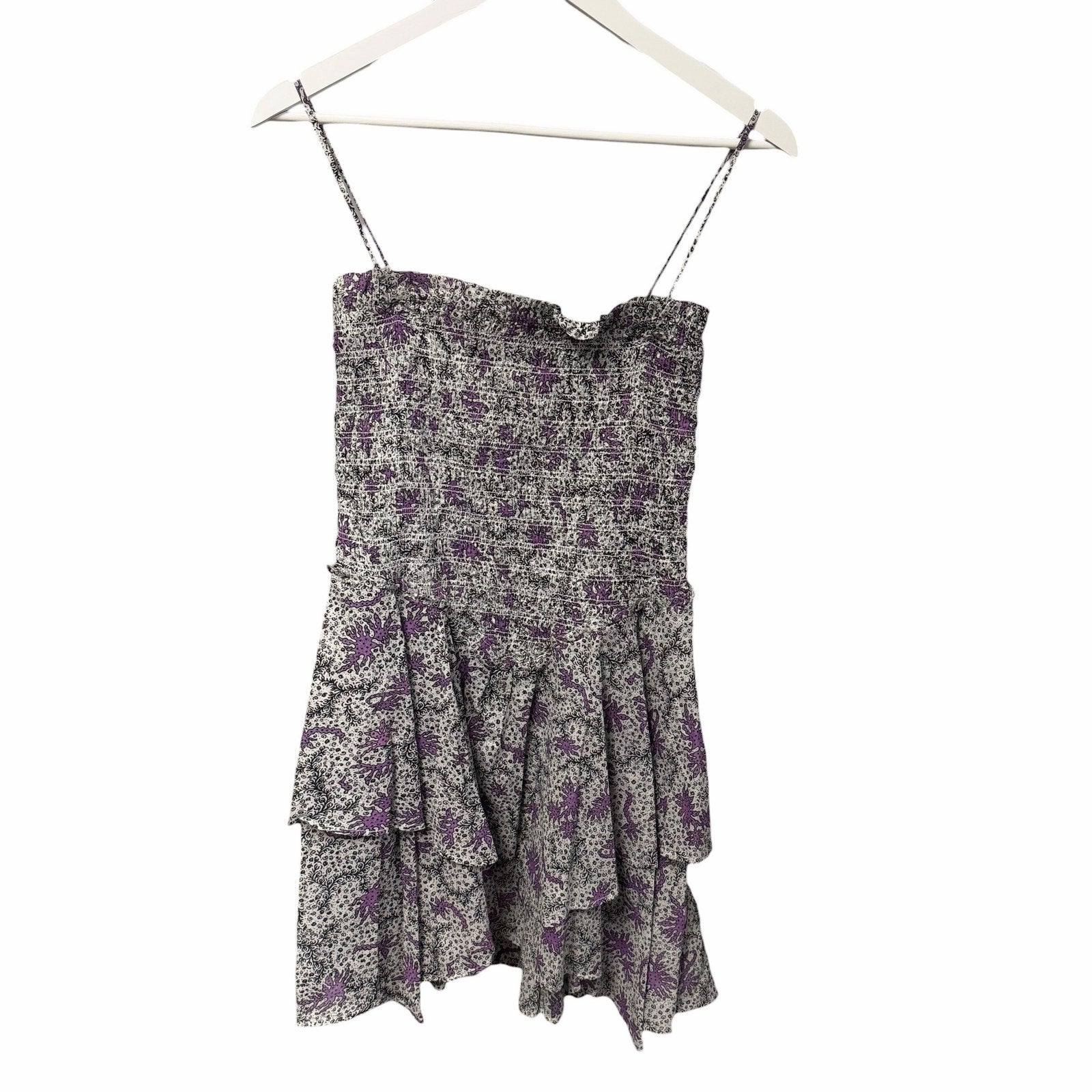 NWT Isabel Marant Etoile Anka Shirred Convertible Mini Dress Ecru Lilac US 4