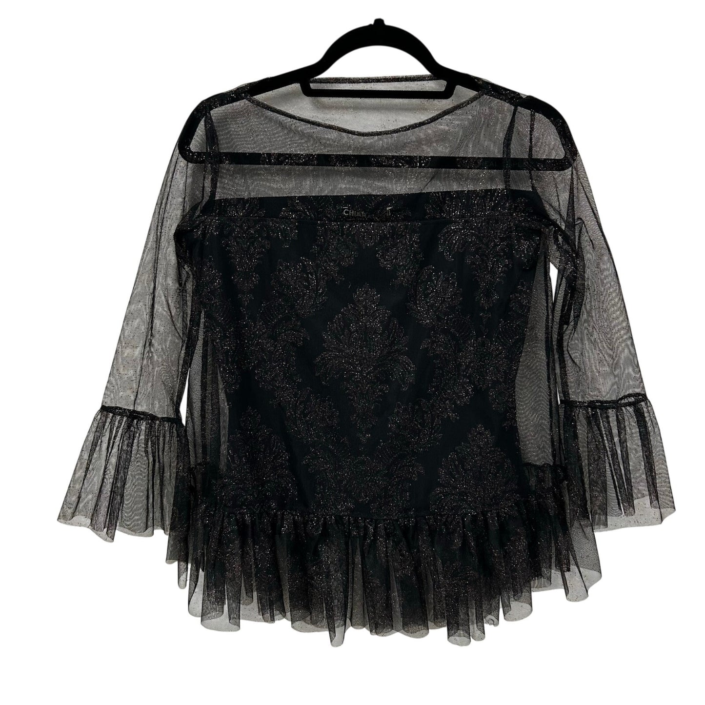 NWT Chiari Boni Black Deidre Illusion Print Bell Sleeve Top Womens 38 / US 2