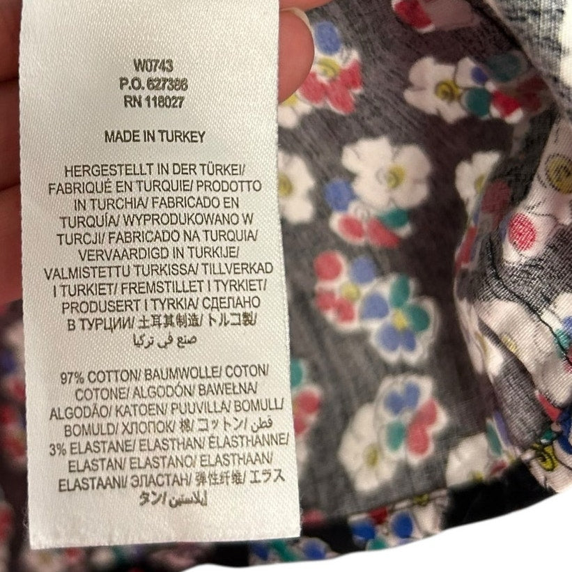 Boden Ellie Smocked Black Multi Floral Print High Neck Top Womens US 16 / 18