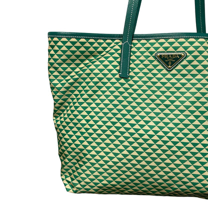 Prada Tessuto Triangulum Nylon Tote Bag Green Off White Triangle Print