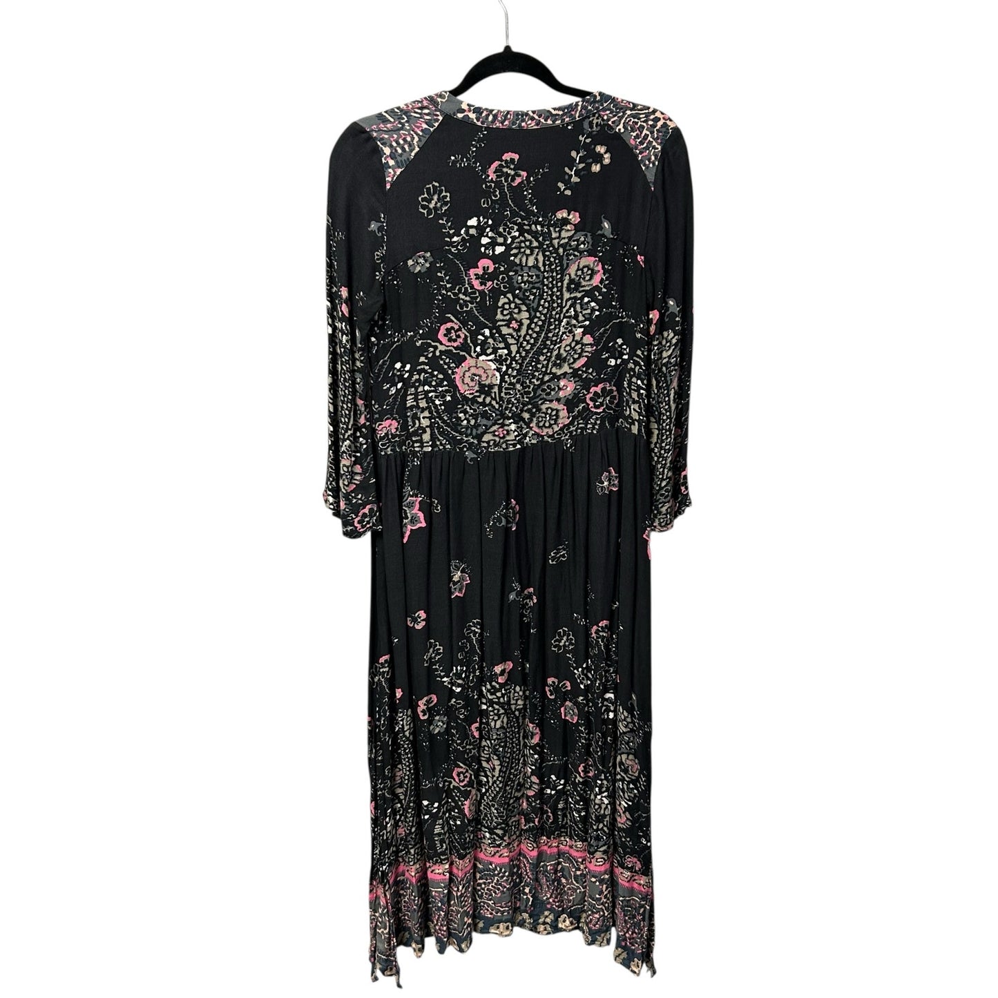 Free People Black Pink Floral Print If You Only Knew Midi Dress Womens Size XS