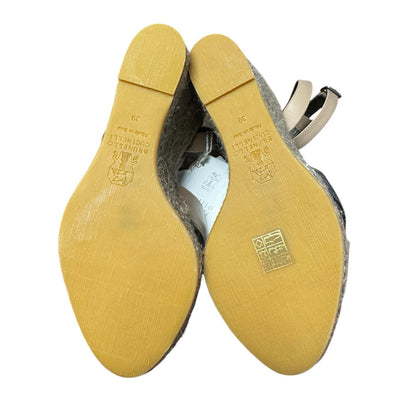 Brunello Cucinelli Tan Black Leather Espedrille Wedge Sandals Womens 9