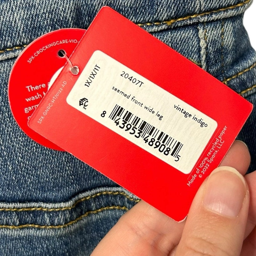 NWT Spanx Vintage Indigo Blue Seamed Front Wide Leg Jeans Womens 1X Tall