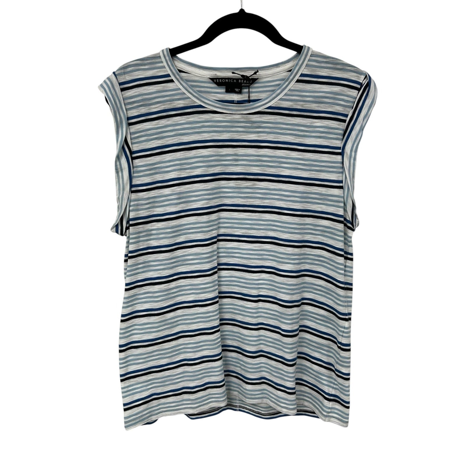 NWT Veronica Beard Jeans Marine Multi Dree Striped Muscle T-Shirt Womens Large