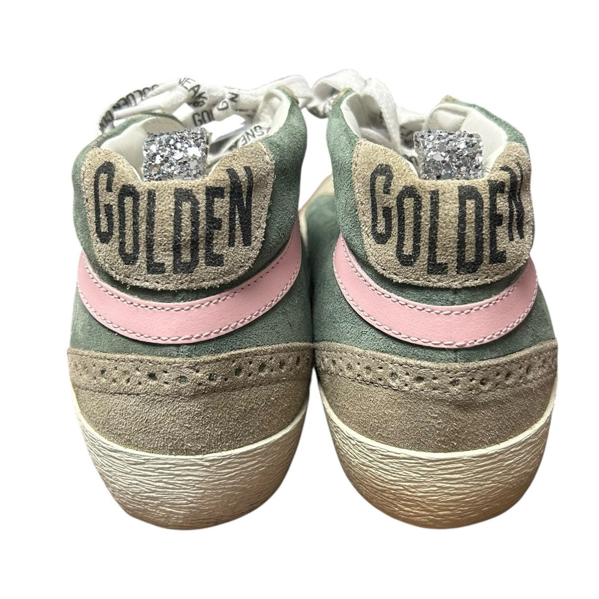 Golden Goose Mid Star Green Tan Suede Blue Star Lace Up Sneakers Womens 39 / 9