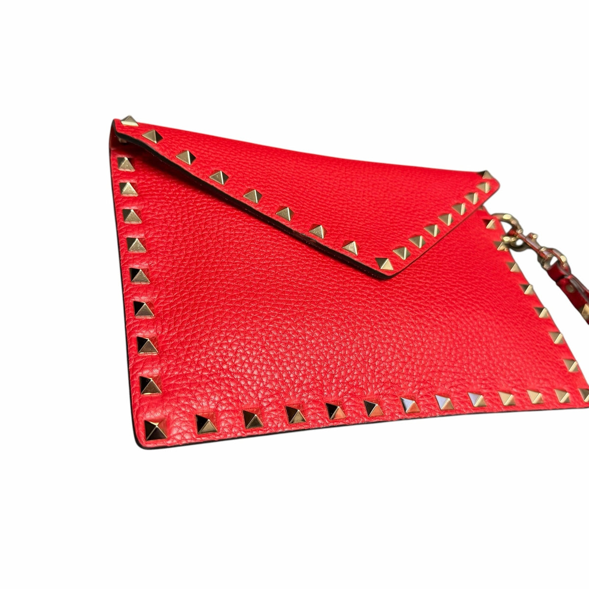 Valentino Garavani Rockstud Envelope Clutch Bag Red Pebbled Leather Edgy Luxury