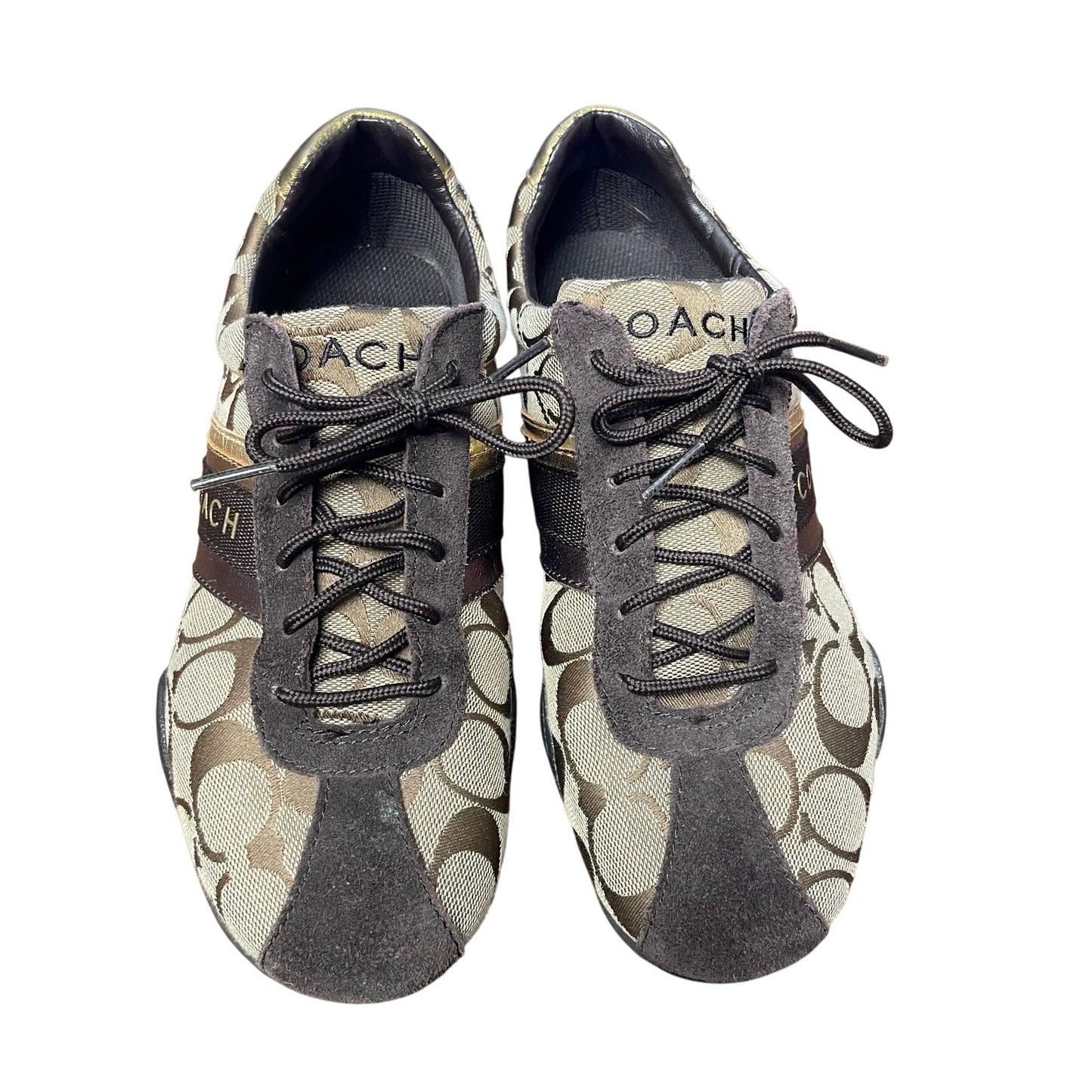 Coach Signature Canvas Logo Print Suede Trim Lace Up Jayme Sneaker Brown 7.5