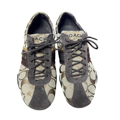 Coach Signature Canvas Logo Print Suede Trim Lace Up Jayme Sneaker Brown 7.5