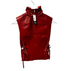 NWT Dries Van Noten Red Larma Sleeveless Leather Mock Neck Top Womens 34 / US 2