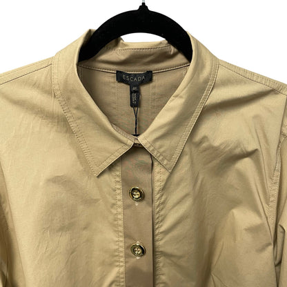 NWT Escada Button Up Cotton Blend Midi Shirt Dress Sand Dune Womens 46 / US 16