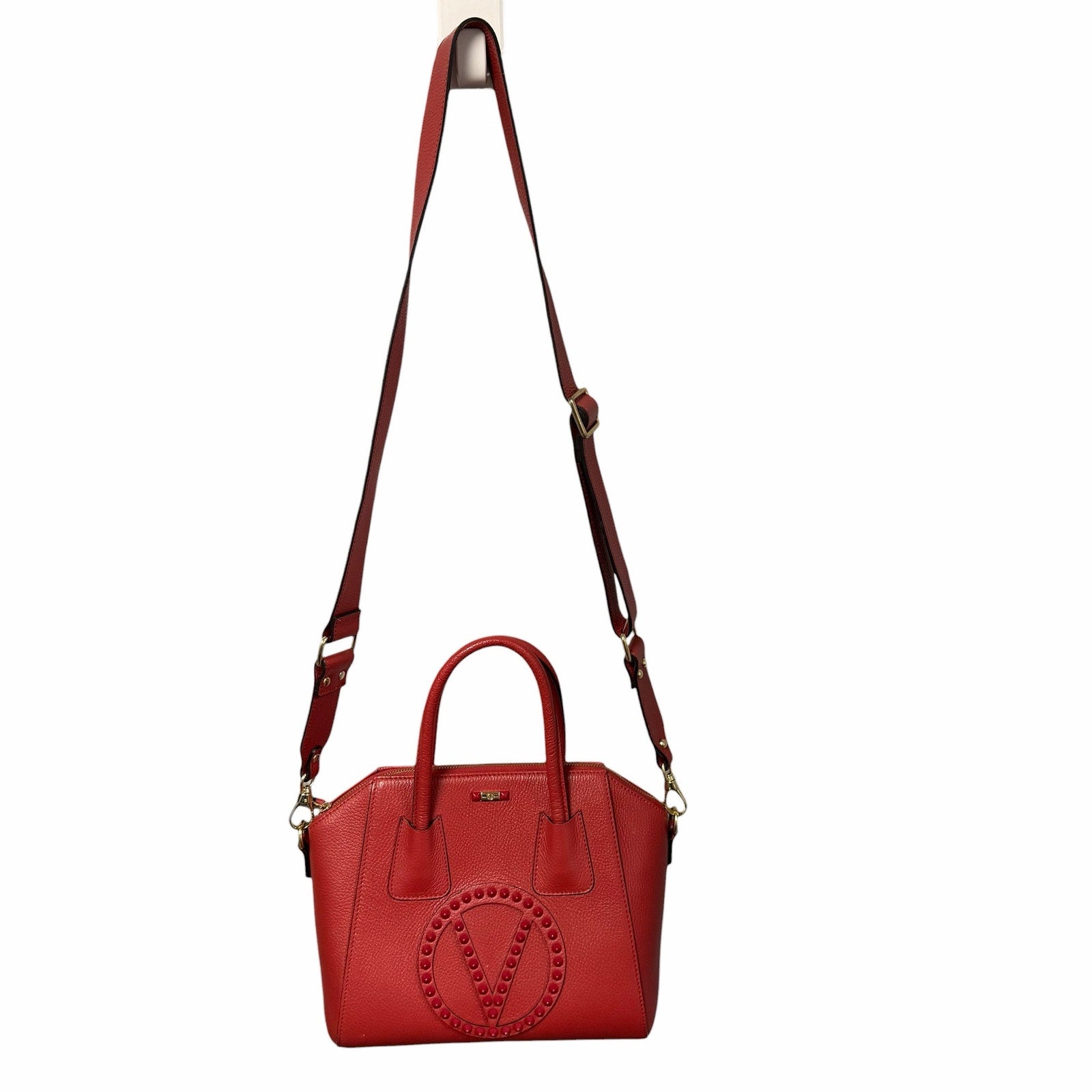 Valentino By Mario Valentino Minimi Rock Stud Leather Satchel Handbag Red