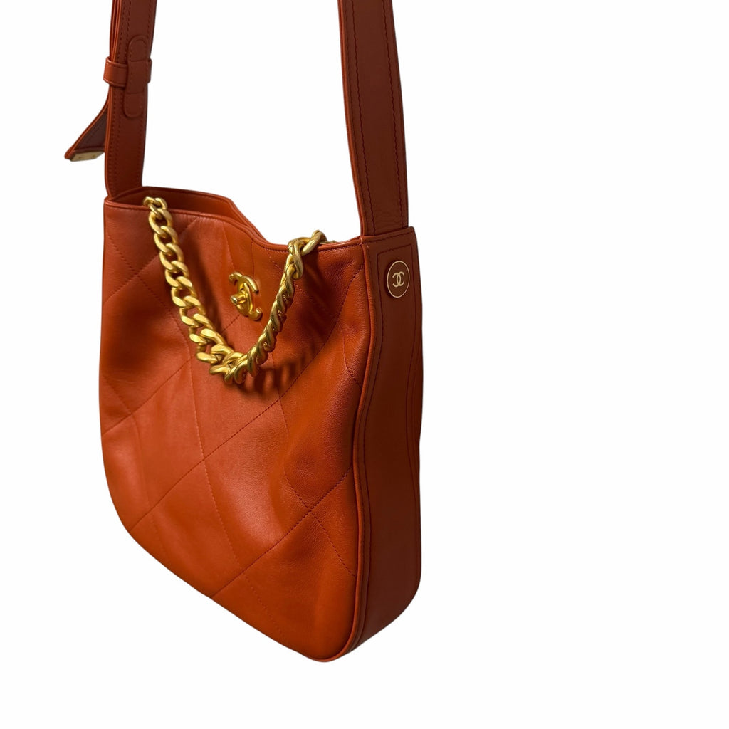 Chanel Easy Mood Hobo Bag Quilted Calfskin Leather Rust Orange
