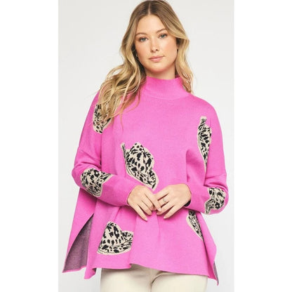 NWT Entro Cowboy Hat Print Mock Neck Sweater Pink Womens Size Small