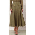 NWT Zimmermann Luna Cargo Midi Skirt Olive Dot Pure Linen Size AU 0 / US 4