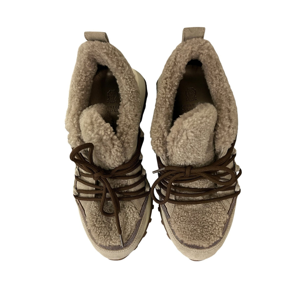 Brunello Cucinelli Monili Embellished Sheepskin Shearling Lined Sneakers US 9
