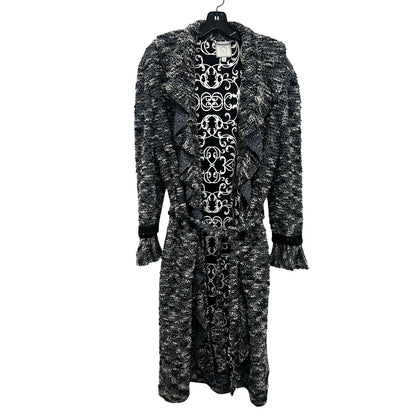 St. John Couture Grey White Black Belted Textured Long Coat Womens 12