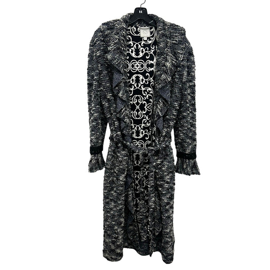 St. John Couture Grey White Black Belted Textured Long Coat Womens 12