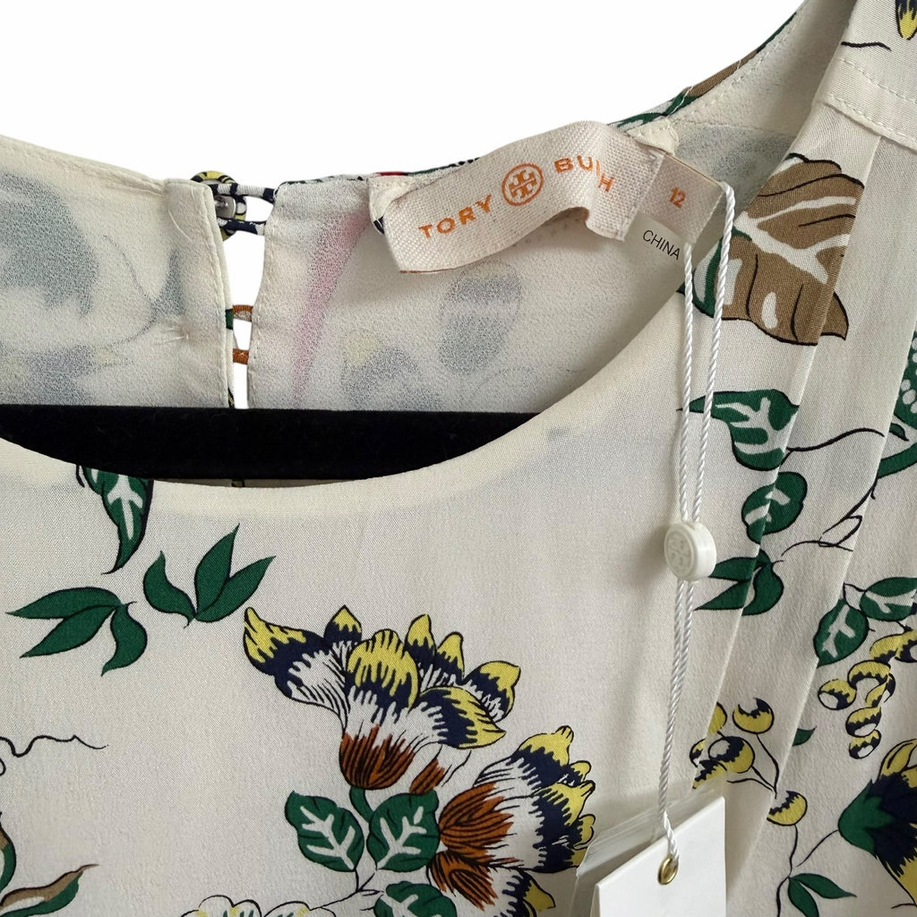 NWT Tory Burch Silk Happy Times Shift Dress Ivory Floral Long Sleeve Womens 12