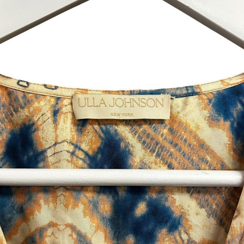 Ulla Johnson Fossil Peach Blue Zita Mixed Print Silk Tiered Ruffle Mini Dress 4