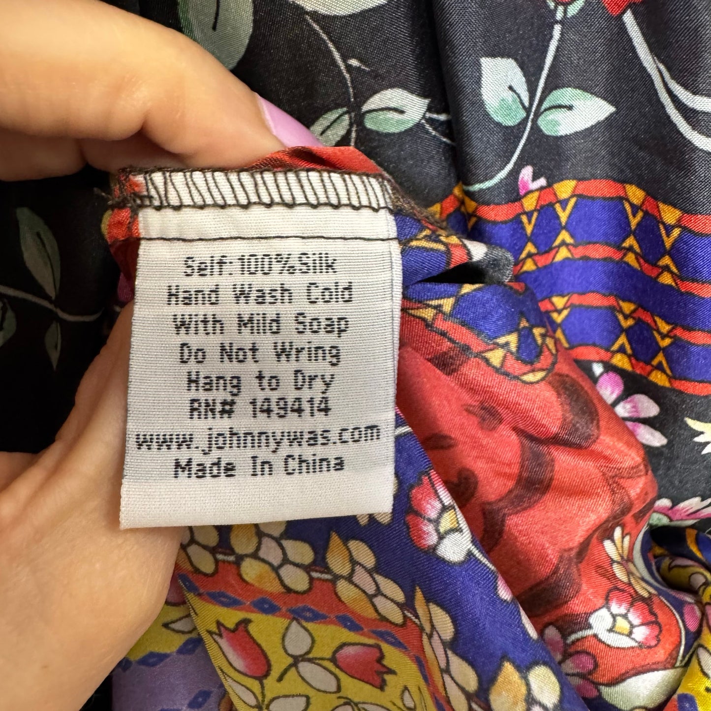 Johnny Was Lookout Electra Floral 3/4 Sleeve V Neck Silk Blouse Womens Small
