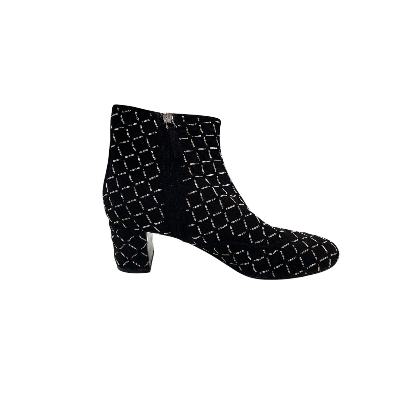 Chanel Black Suede Block Heel Chain Embellished CC Logo Short Boot Size 39 / 9
