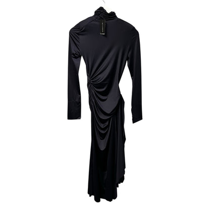 NWT Victoria Beckham Navy Gathered Draped Turtleneck Midi Dress Womens US 0