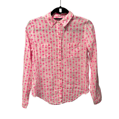 Lilly Pulitzer White Pink Pineapple Sea View Linen Button Down Top Womens XS