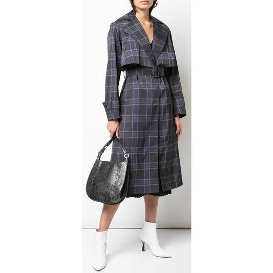 NWT Vince Marine Navy Blue Plaid Lightweight Trench Coat Womens XL
