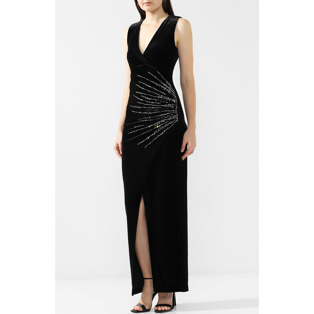 NWT Balmain Women Embellished Velvet Maxi Dress 38 US 4 Black Made In Italy Glam