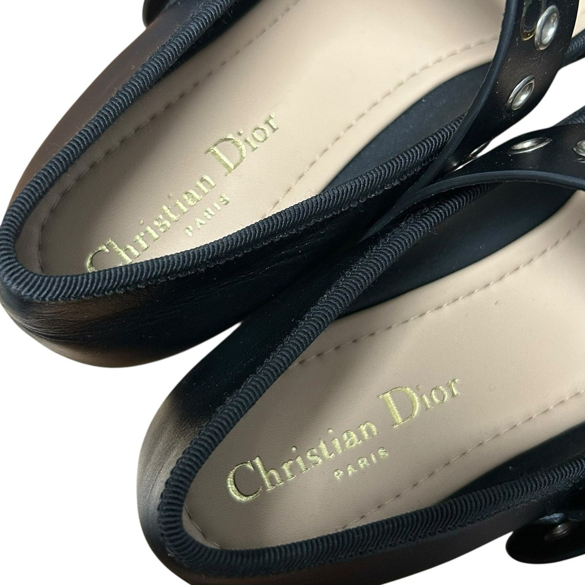 Christian Dior Black Supple Calfskin Punk Buckle Ballet Flat Womens 39 / US 9