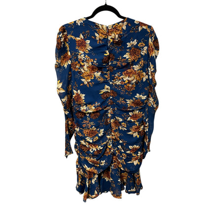 Veronica Beard Hedera Orange Blue Floral Print Silk Crêpe Mini Dress Womens 12