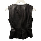 Alexander McQueen Seamed Leather Sleeveless Zip Up Vest Black Womens 36 / US 0