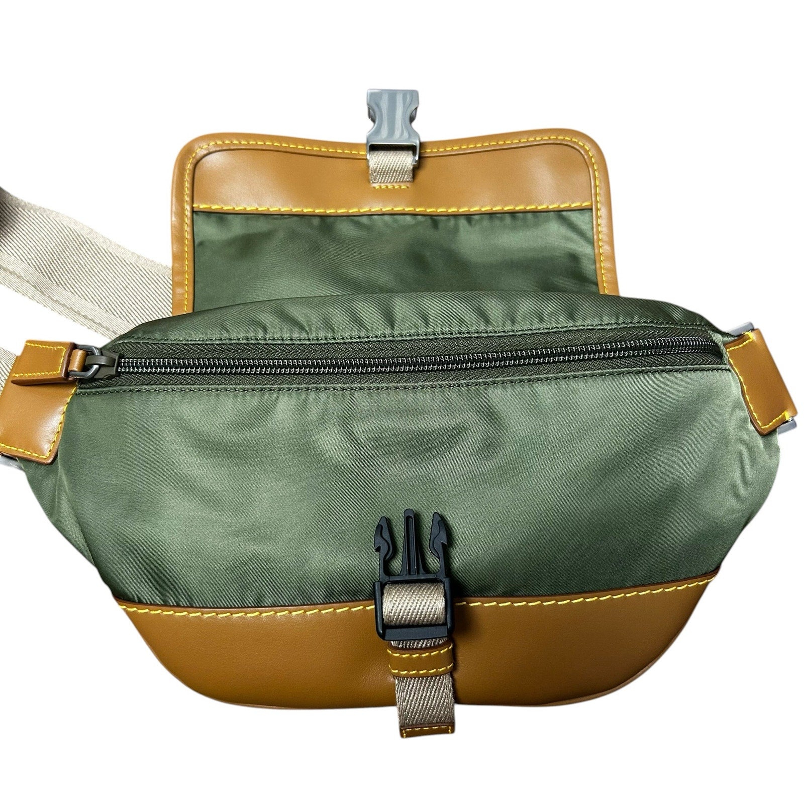 Prada Military Green Caramel Tan Re-Nylon and Leather Shoulder Belt Bag