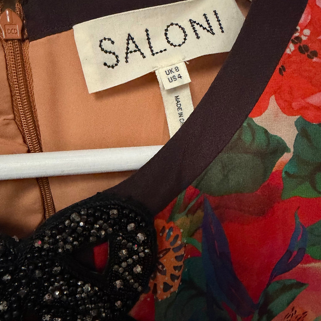 Saloni Jamie Short Dress Multi Dianthus Floral Black Bows Size 4 Romantic Fem