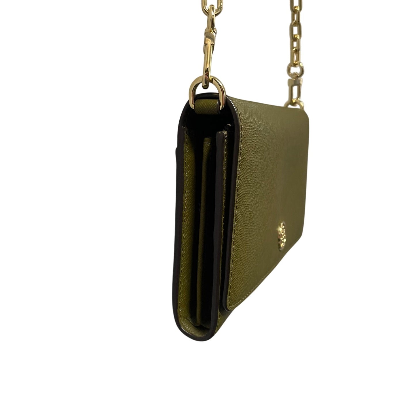 Tory Burch Convertible Gold Chain Wallet Crossbody Bag Green Leather