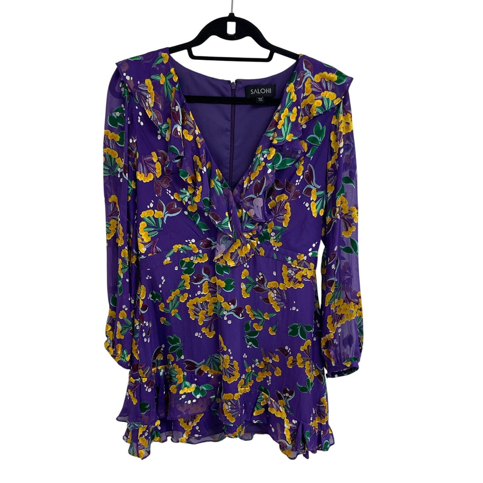 Saloni The Jodie Dress in Violet Sweet Peas Floral Print Silk Blend Womens 10