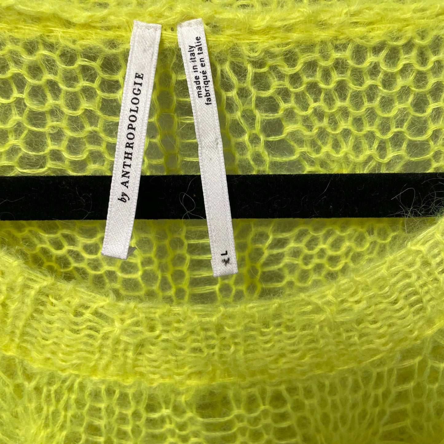 By Anthropologie The Posey Stitchy Distressed Sweater Neon Yellow Wool Blend XL