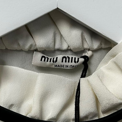 NWT Miu Miu White Black 100% Silk Camicia Sleeveless Top Womens 36 / US 0