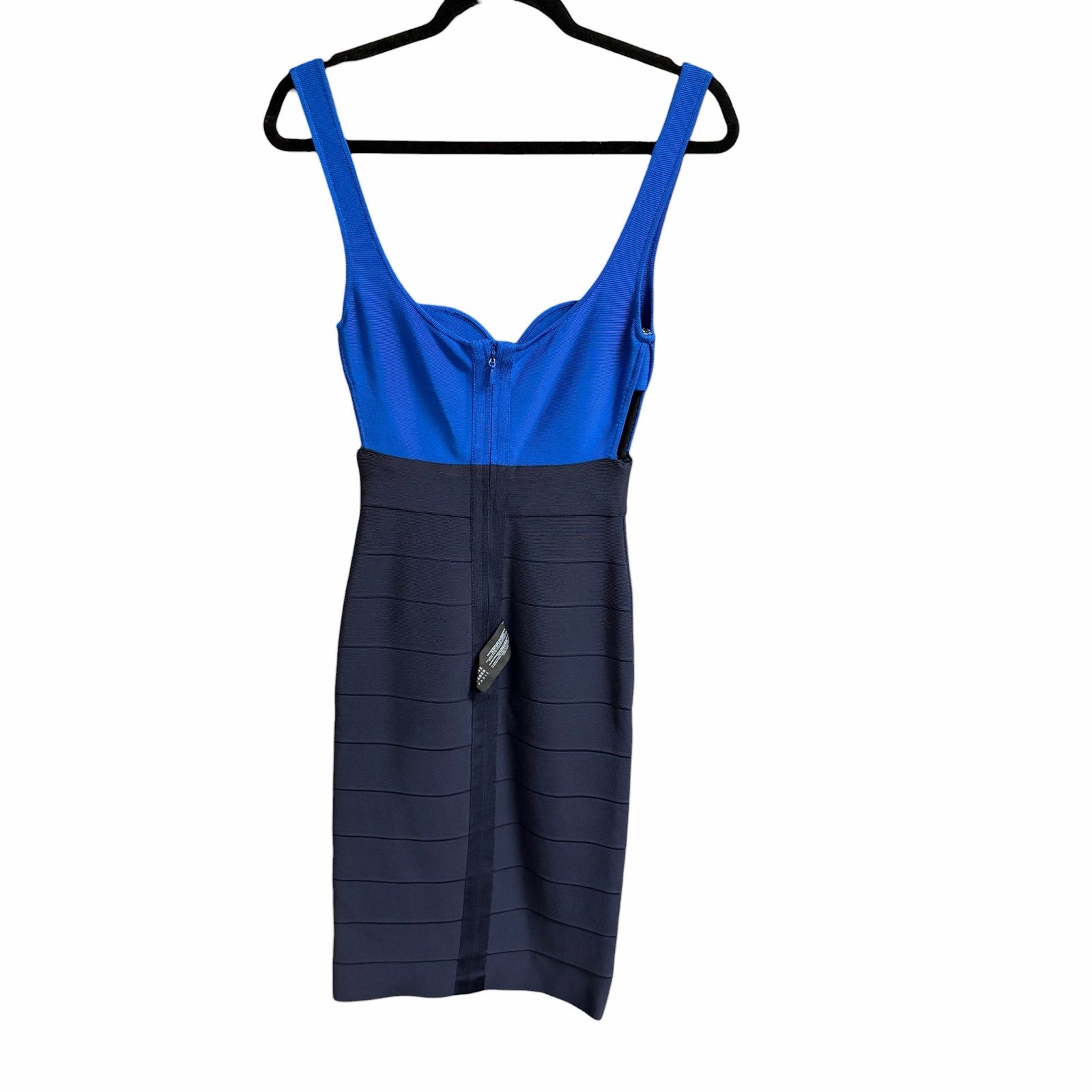 NWT Herve Leger Paris Dark Navy Cobalt Blue Color Block Bandage Dress Size Small