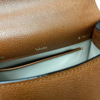Valextra Havana Brown Iside Foldover Mini Top Handle Leather Bag